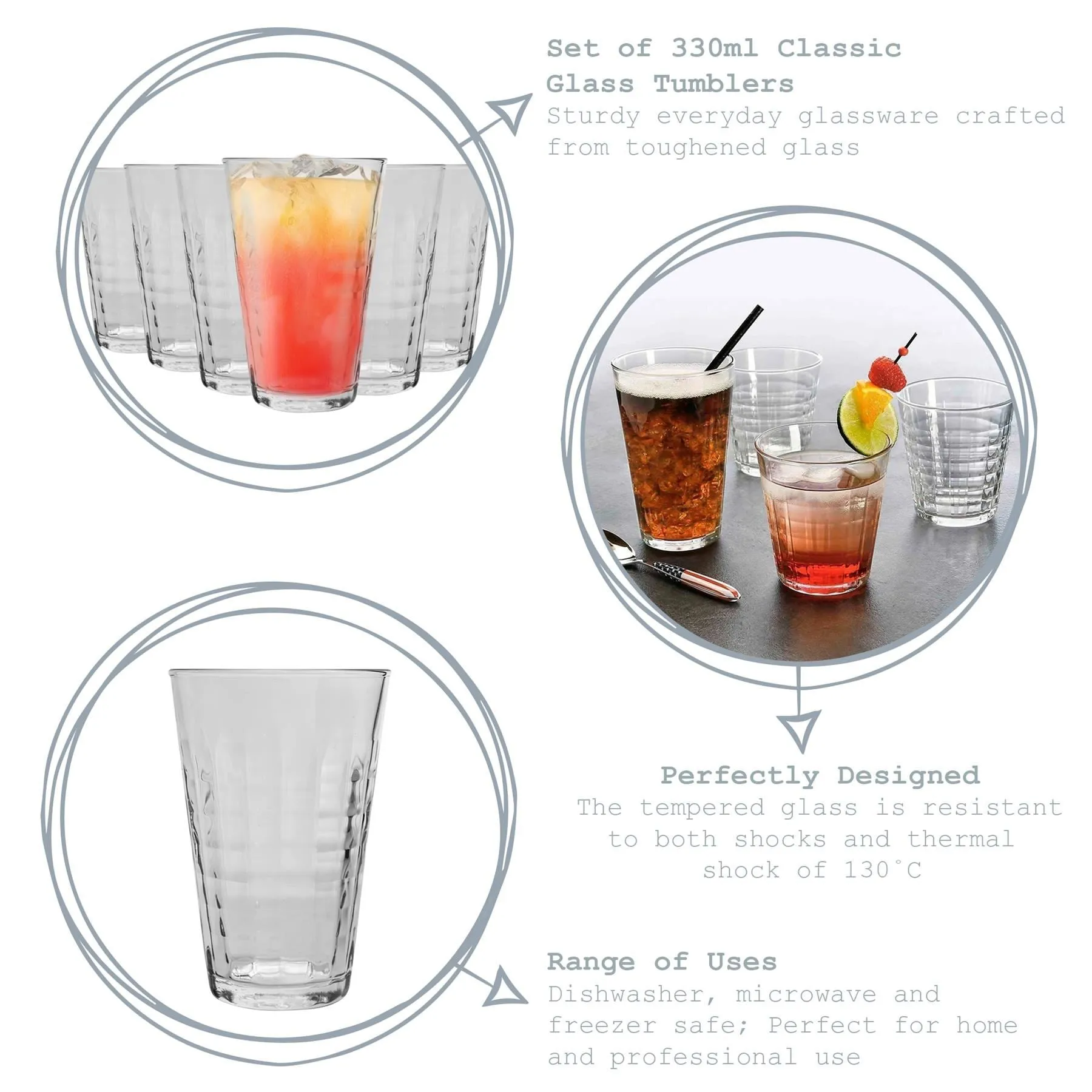 330ml Prisme Highball Glasses - Pack of Six - By Duralex