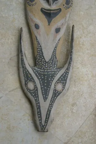 33" Old Palembei Iatmul Sepik Ancestor Polychrome Carved Tribal Food Hook 12A0A