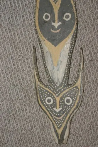 33" Old Palembei Iatmul Sepik Ancestor Polychrome Carved Tribal Food Hook 12A0A