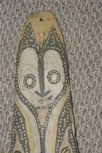 33" Old Palembei Iatmul Sepik Ancestor Polychrome Carved Tribal Food Hook 12A0A