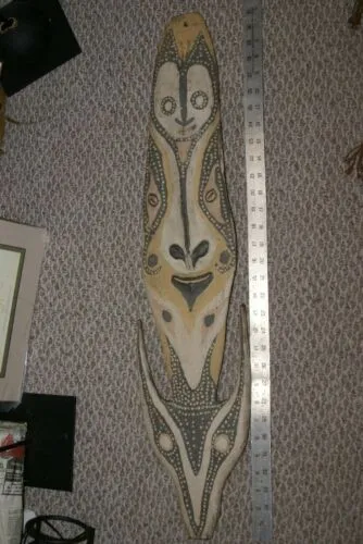 33" Old Palembei Iatmul Sepik Ancestor Polychrome Carved Tribal Food Hook 12A0A