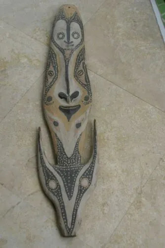 33" Old Palembei Iatmul Sepik Ancestor Polychrome Carved Tribal Food Hook 12A0A