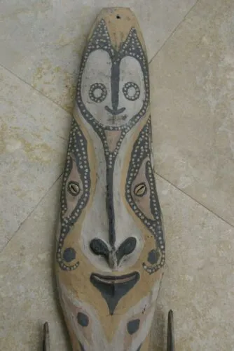 33" Old Palembei Iatmul Sepik Ancestor Polychrome Carved Tribal Food Hook 12A0A