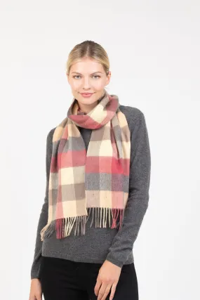 5 Square Check Cashmere Scarf - Grey Rose