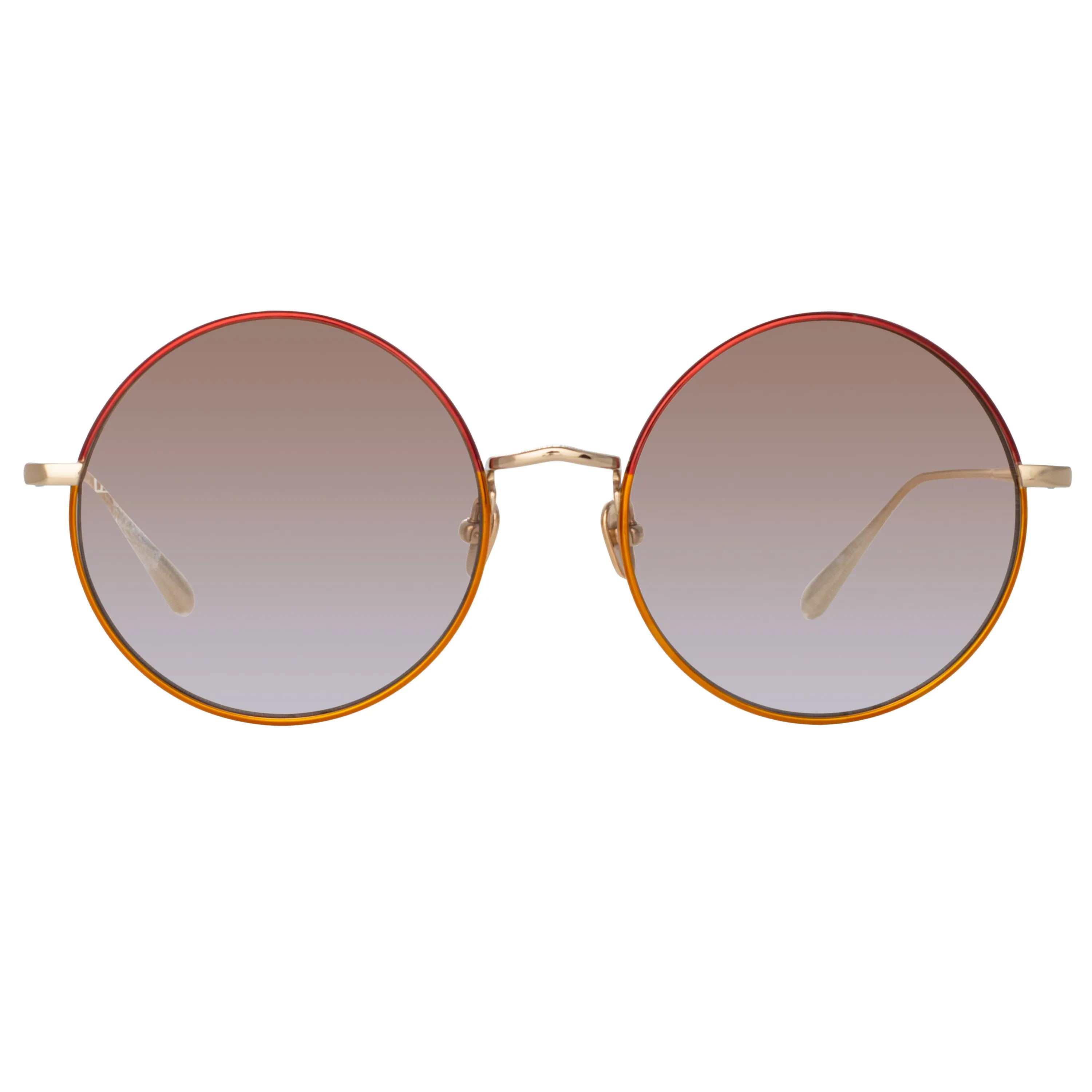 Bea Round Sunglasses in Light Gold and Red