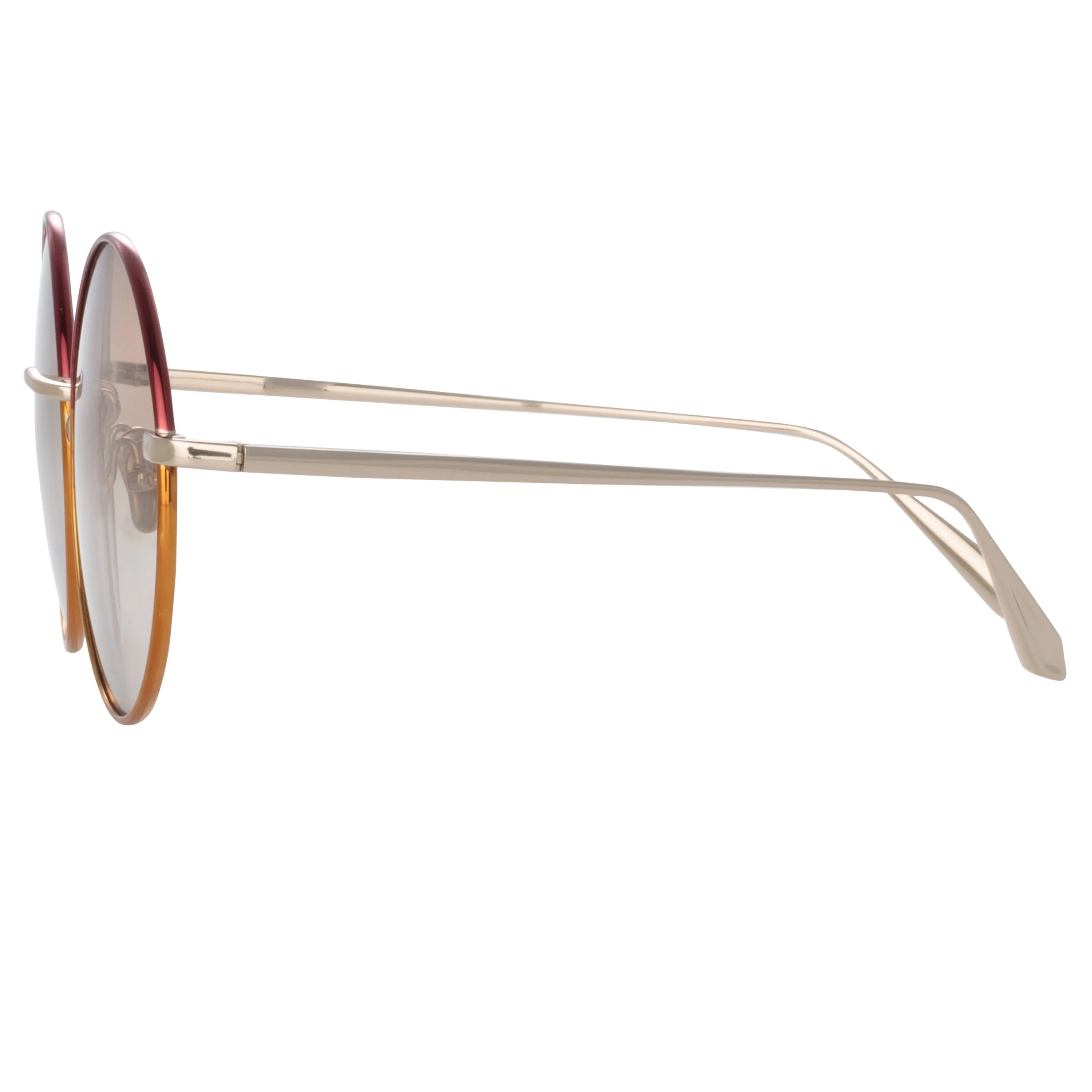 Bea Round Sunglasses in Light Gold and Red