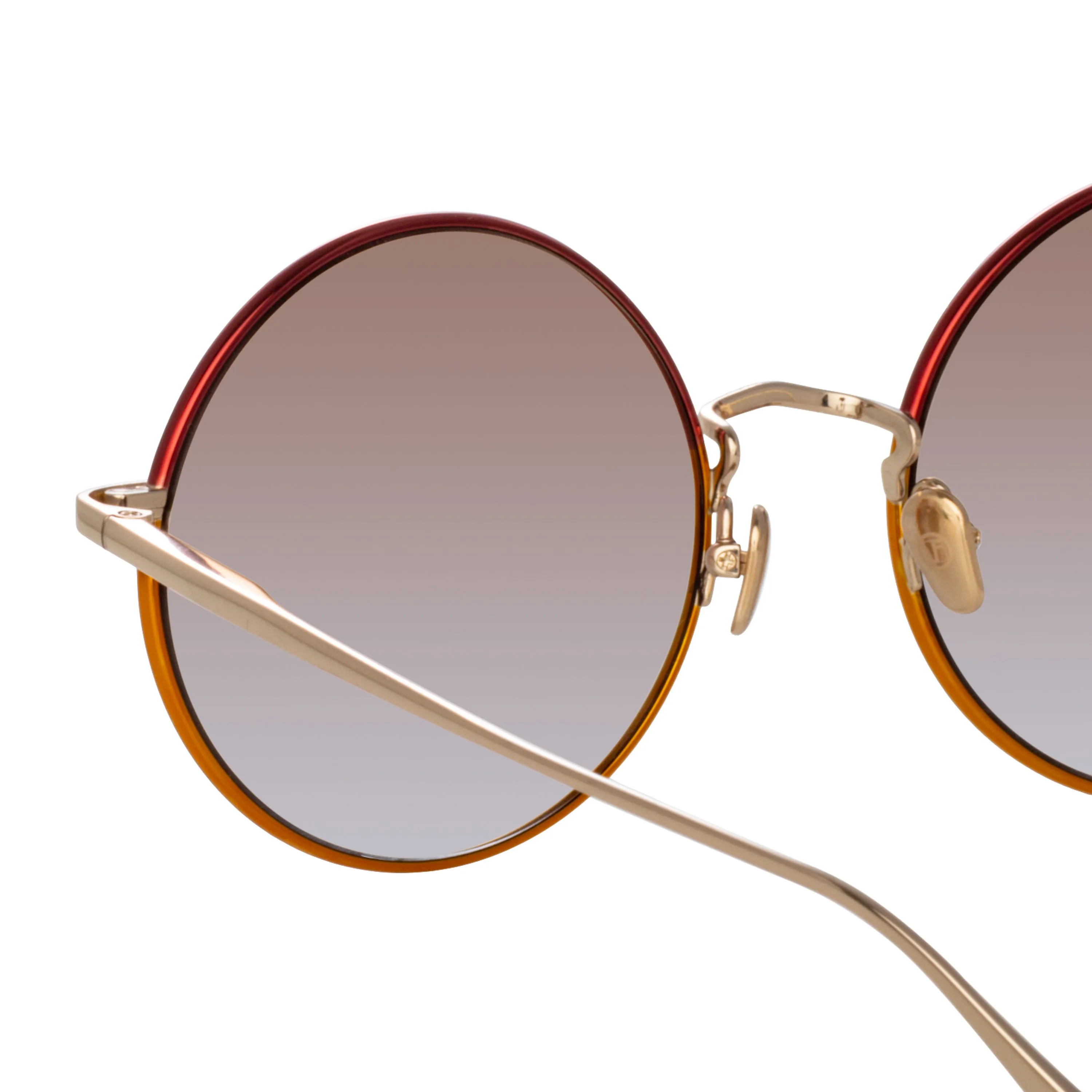 Bea Round Sunglasses in Light Gold and Red