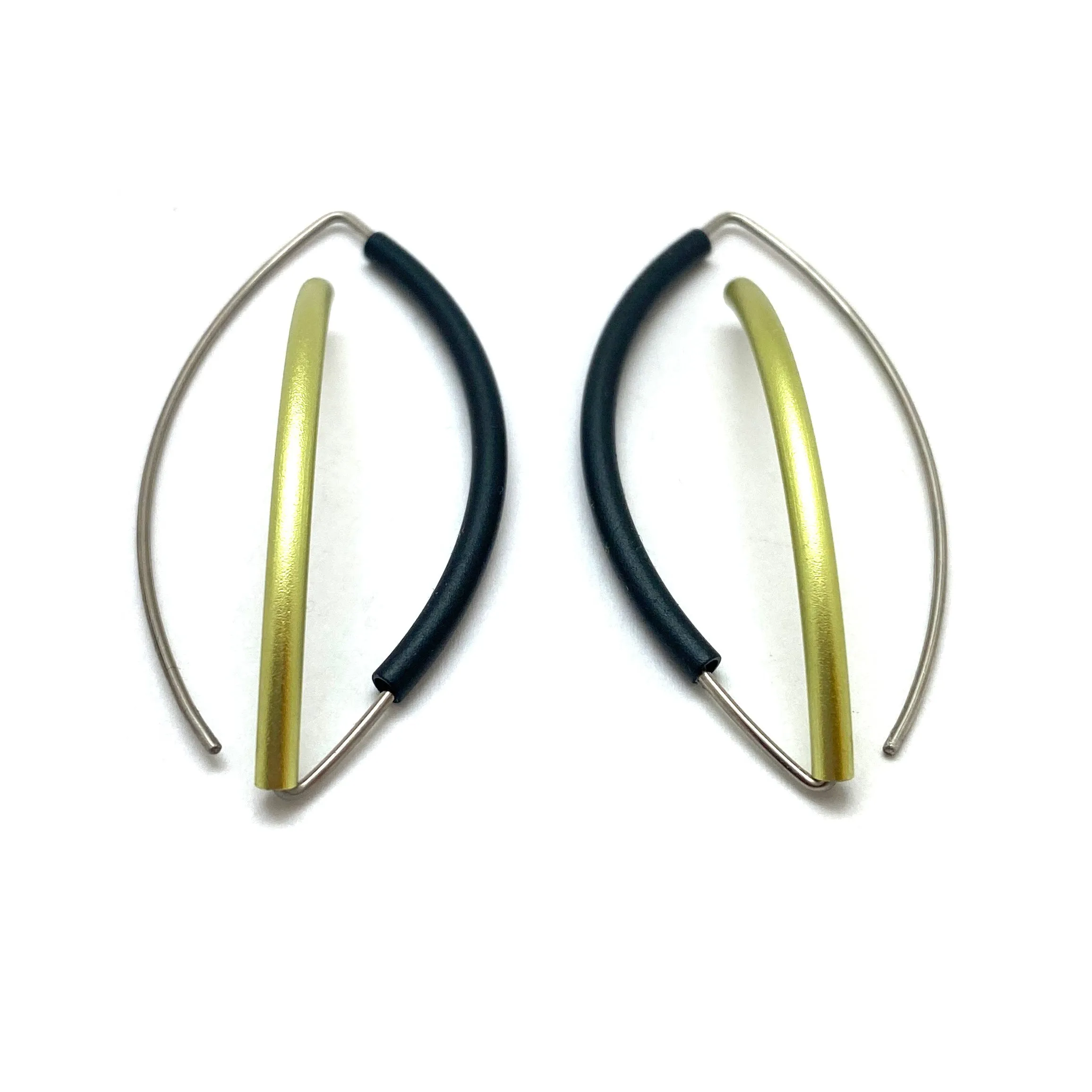 Black & Green 3D Bow Earrings - Round Tubing