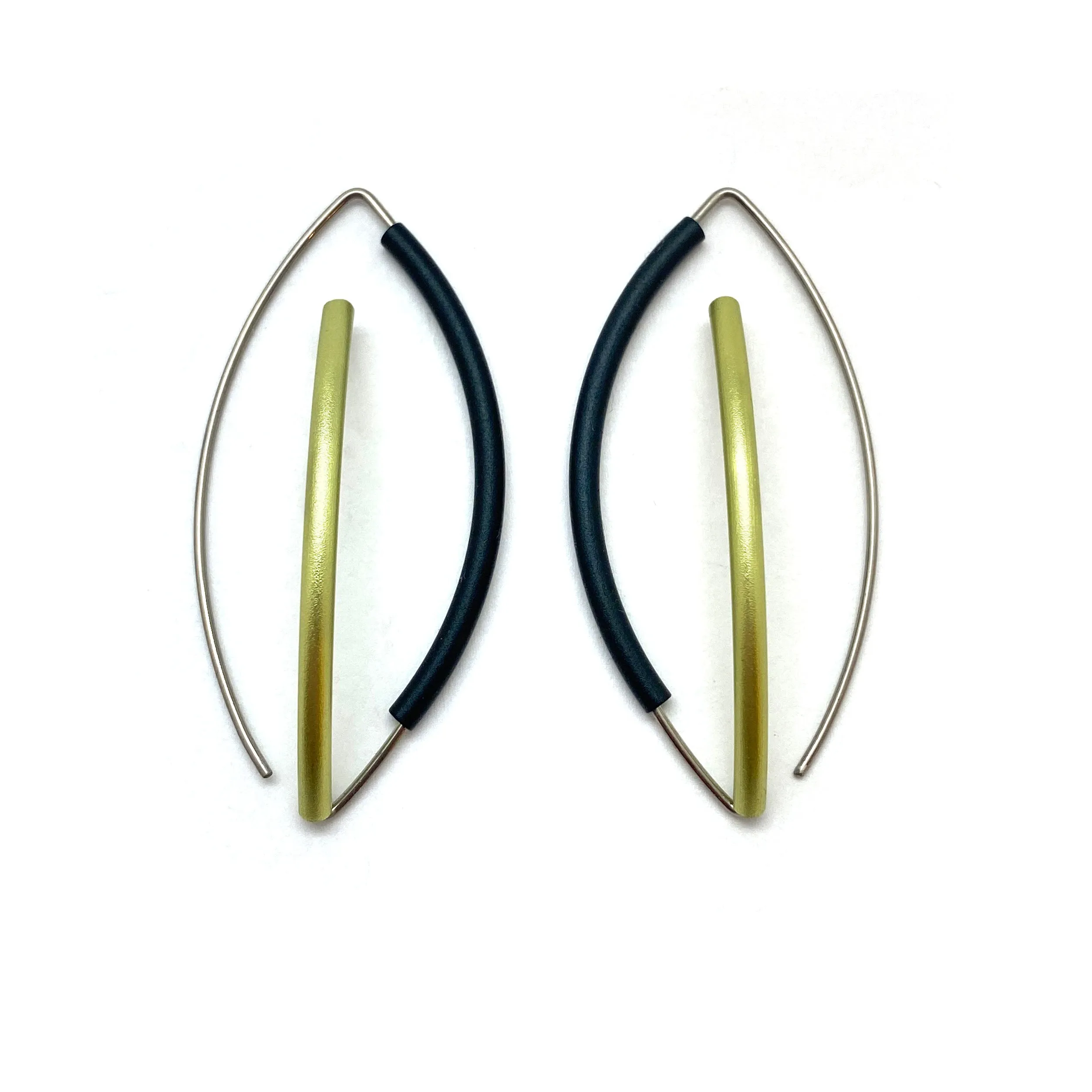 Black & Green 3D Bow Earrings - Round Tubing