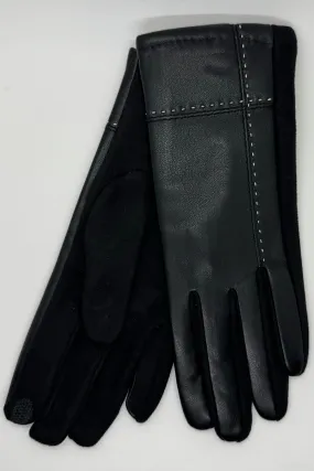 Black Faux Leather Stitch Gloves