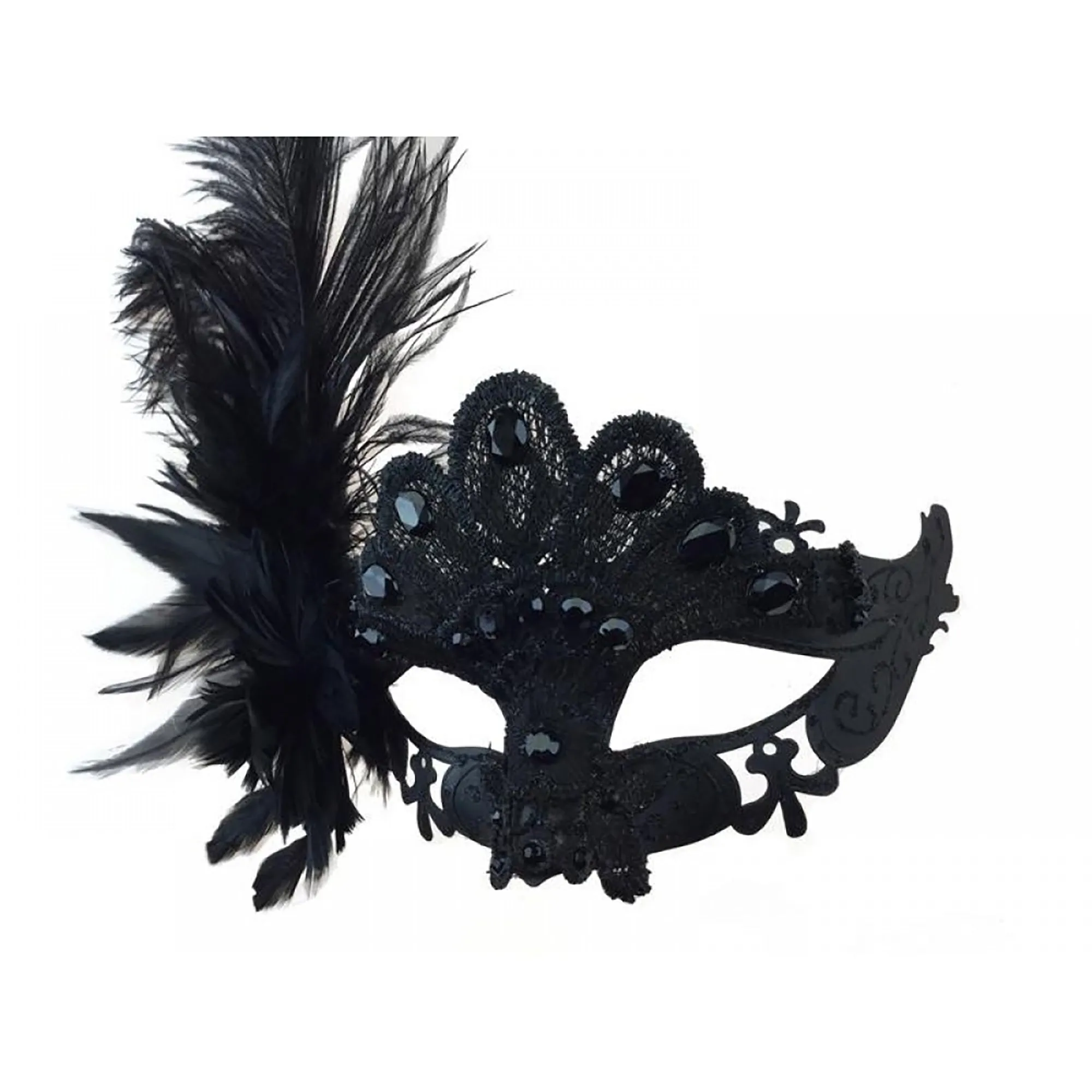 Black Venetian Mask with Feather, 1 Count