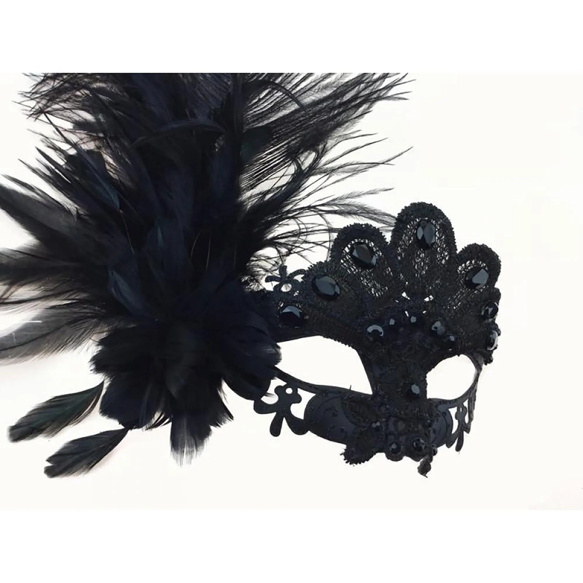 Black Venetian Mask with Feather, 1 Count