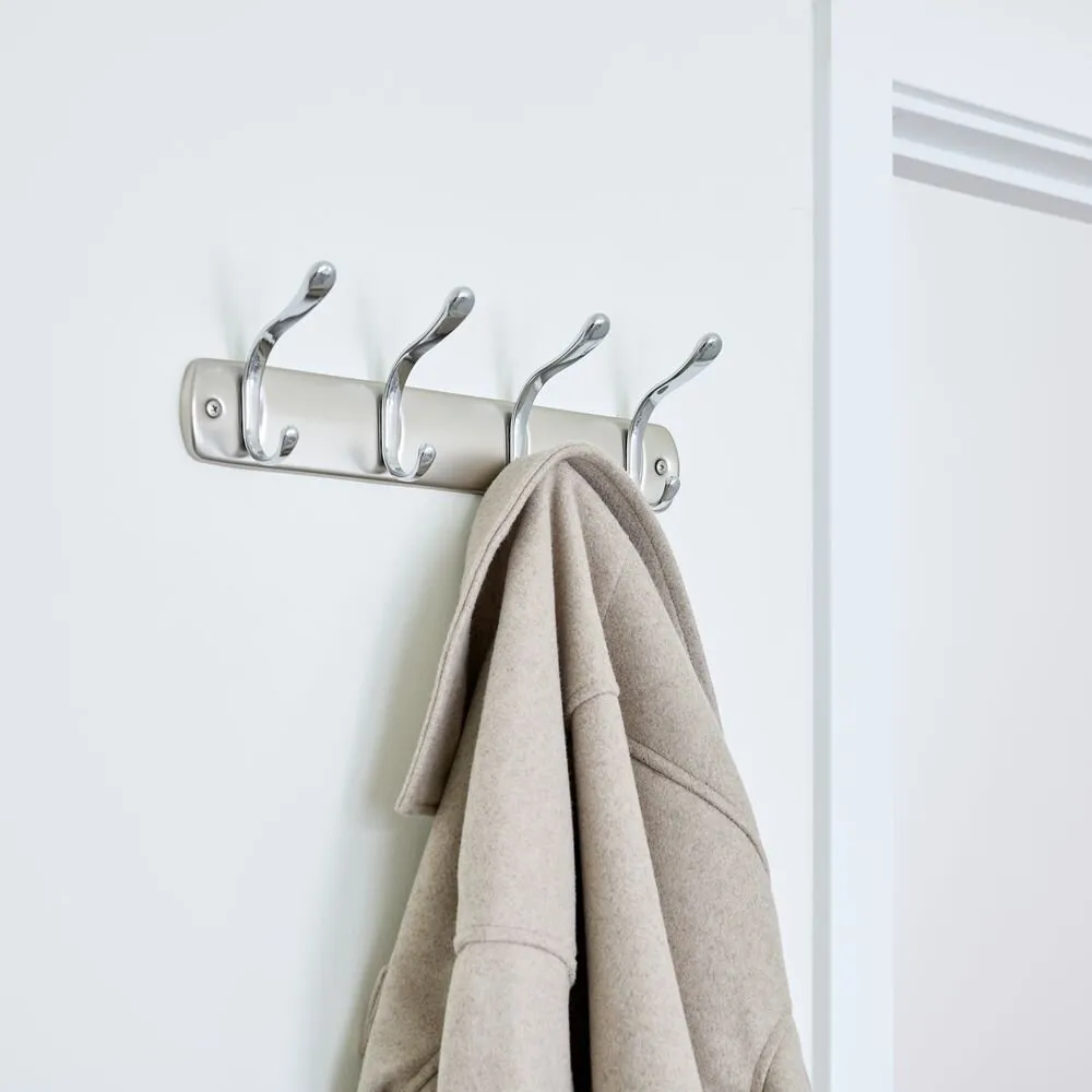 Bruschia Wall Mounted Rack 4 Hook Brushed/Chrome