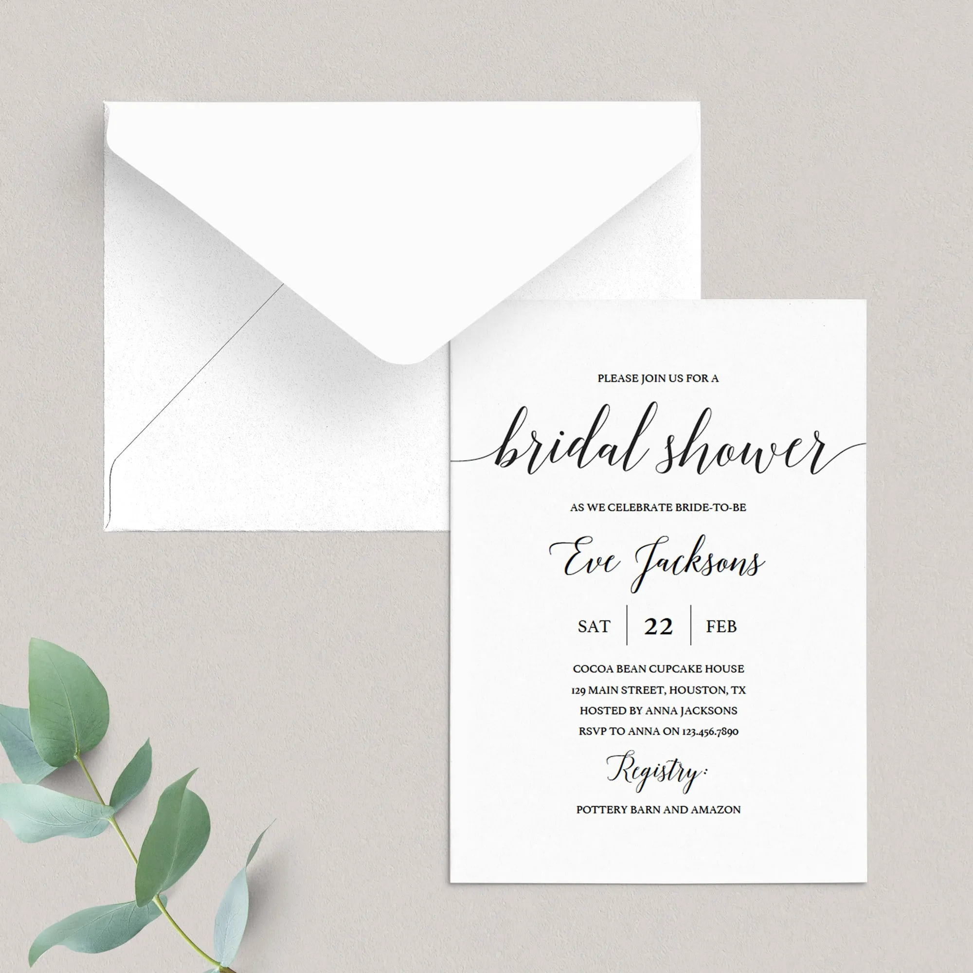 Calligraphy Bridal Shower Invitation Template