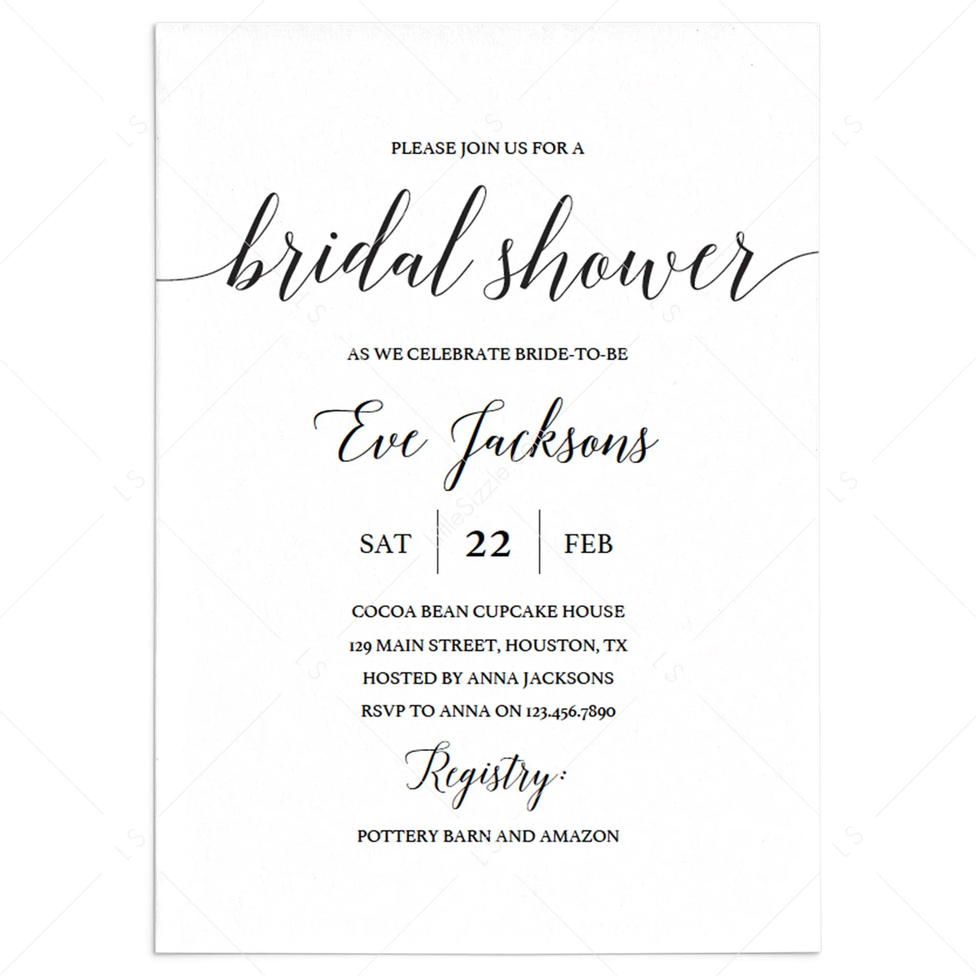 Calligraphy Bridal Shower Invitation Template