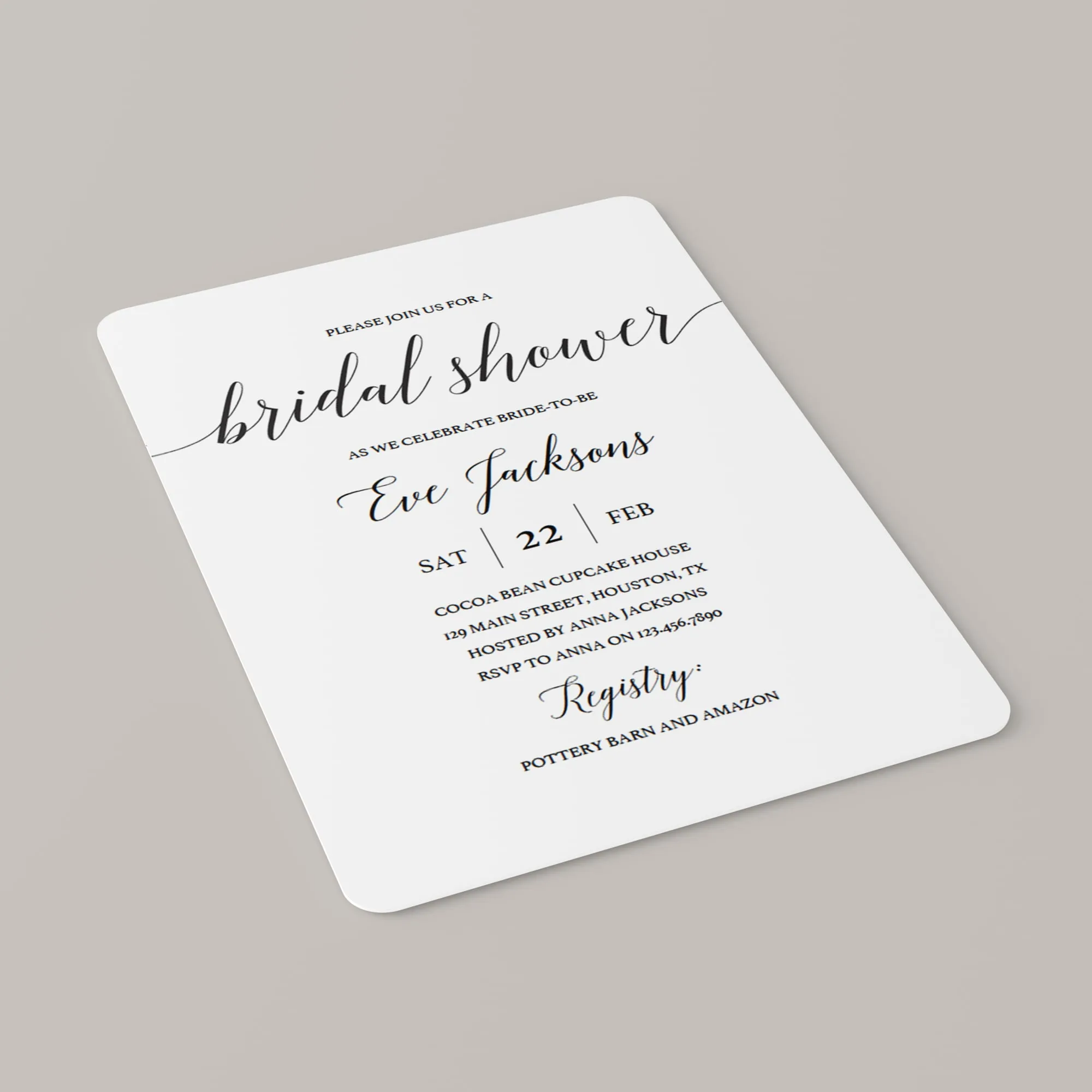 Calligraphy Bridal Shower Invitation Template