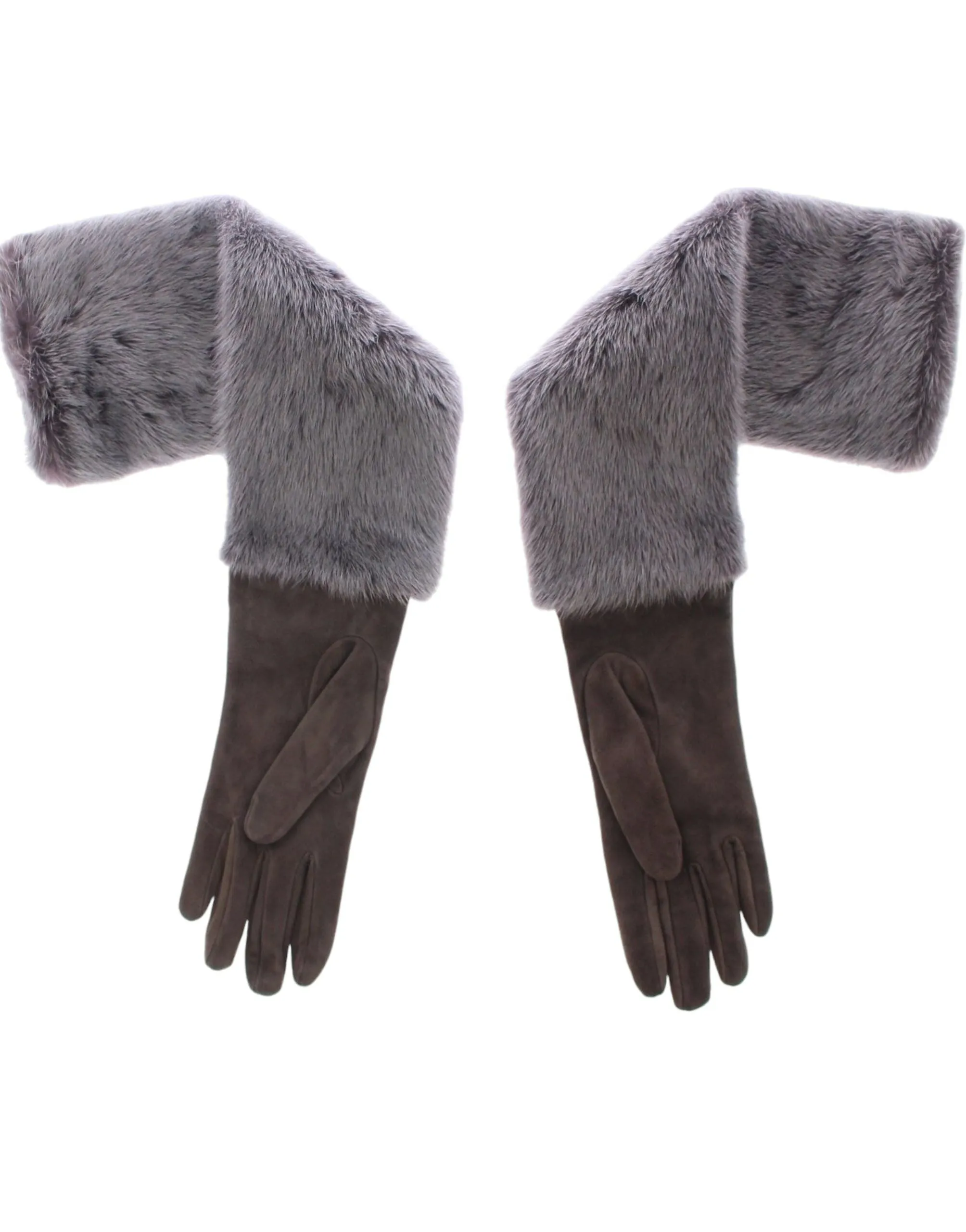 Dolce & Gabbana Elegant Gray Mink Fur Leather Elbow Gloves