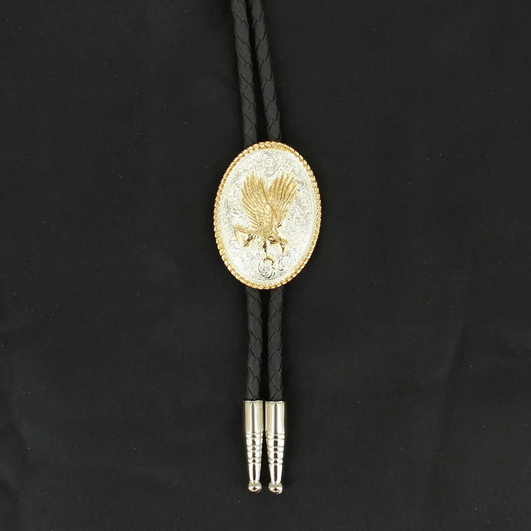 Flying Gold Eagle Silver Bolo Tie