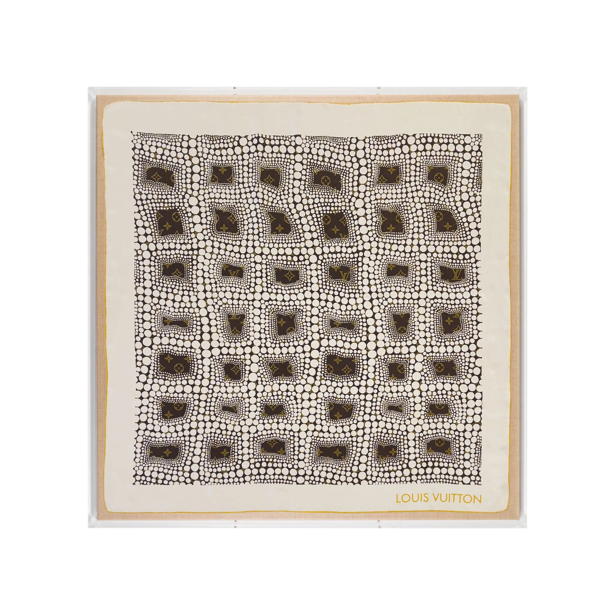 Framed Louis Vuitton Yayoi Kusama Polka Dot Silk Scarf in 36x36x2 Shadowbox