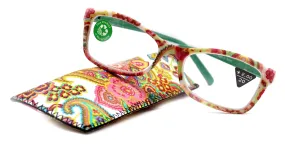 Frida, (Premium) Reading Glasses, High End Readers  1.25 ..  3 magnifying Eyeglasses, Square Optical Frame. (white) Paisley. NY Fifth Avenue