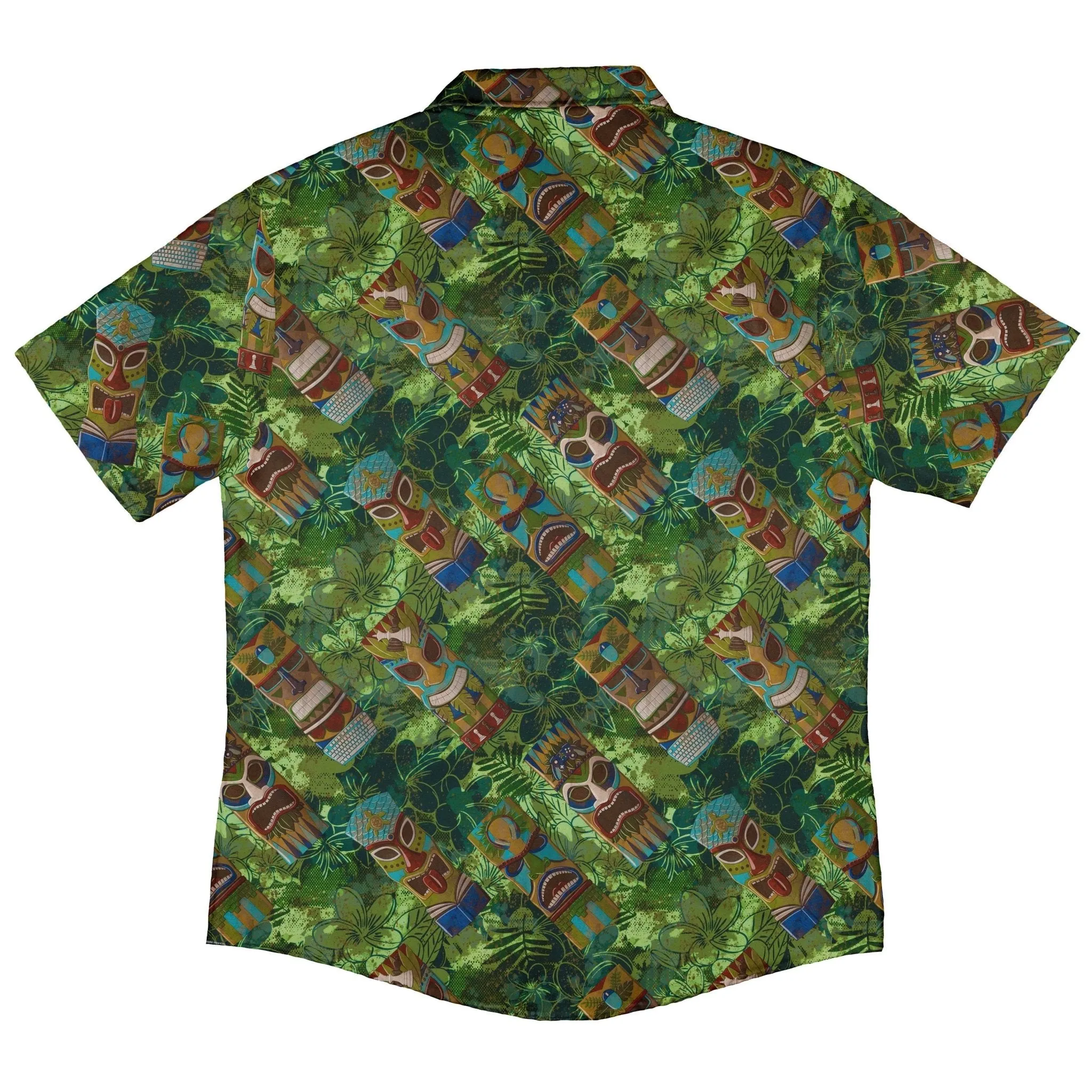 Geek Tiki Masks Light Green Button Up Shirt