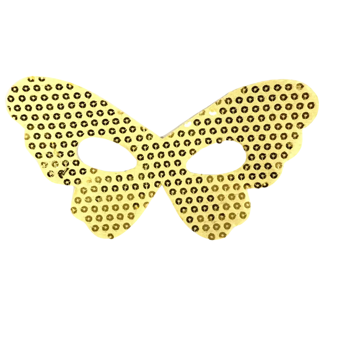 Gold Butterfly Mask with Sequins and Elastic Band (Each)