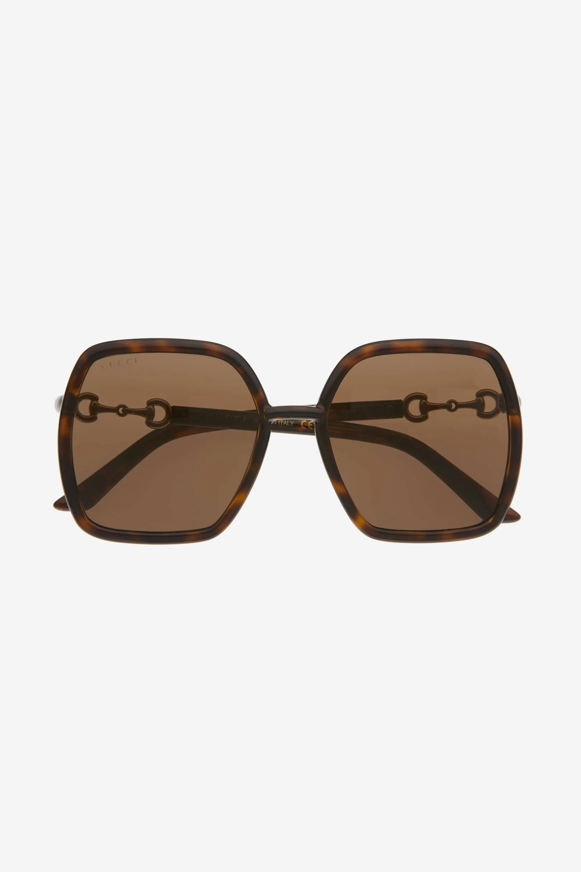 Gucci hexagonal havana sunglasses with horsebit detail