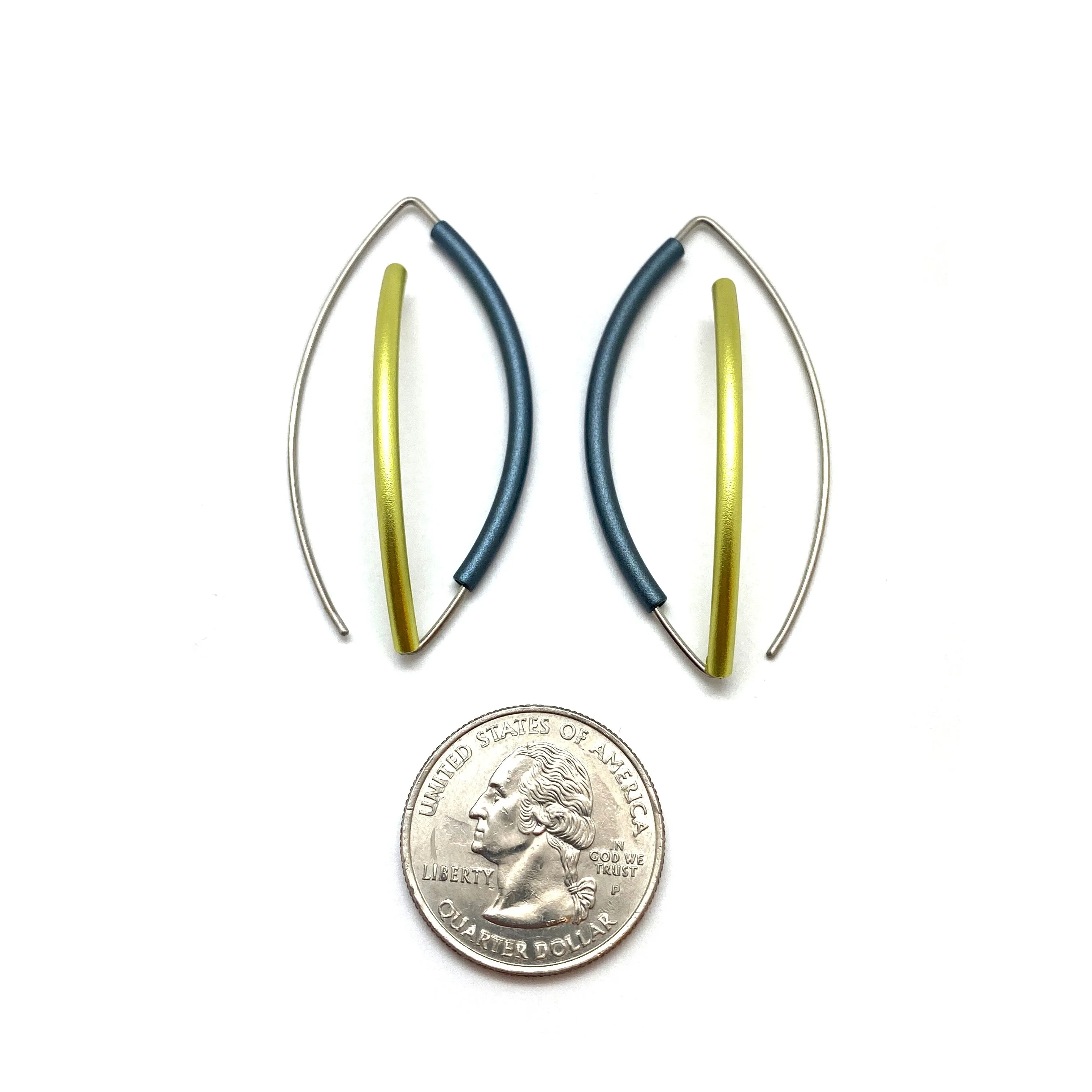 Gunmetal Gray & Green 3D Bow Earrings - Round Tubing