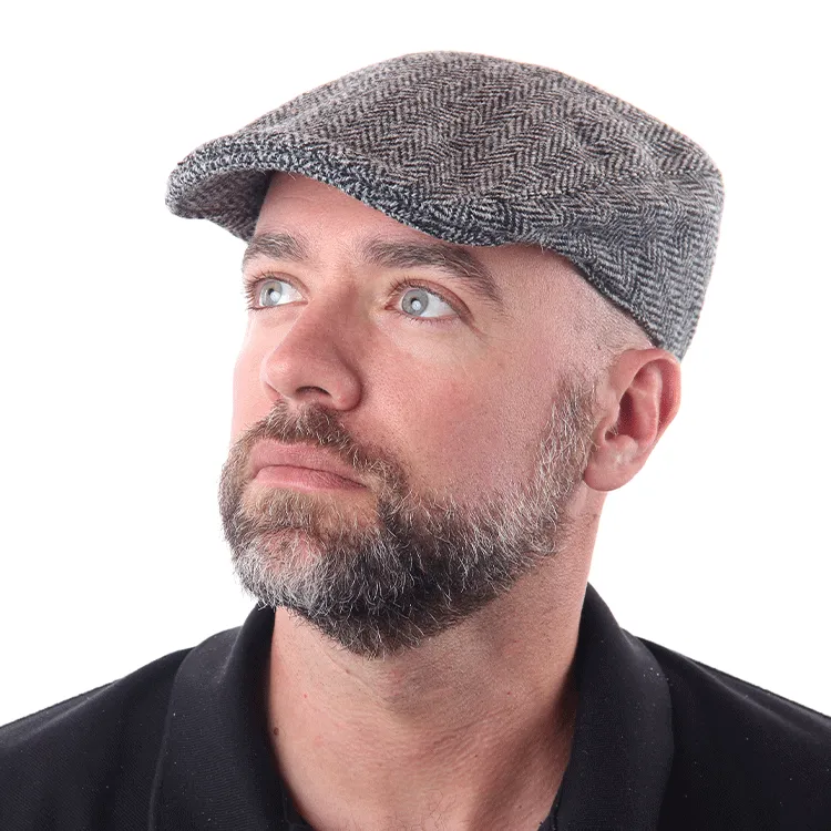 Hanna Donegal Tweed Touring Cap - Black Herringbone