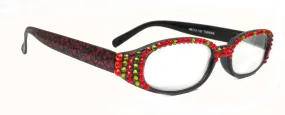 Isabella, (Bling) Reading Glasses Women W (Full Top) (L. Siam, Olivine Green) Genuine European Crystals (Red) NY Fifth Avenue (Wide Frame)