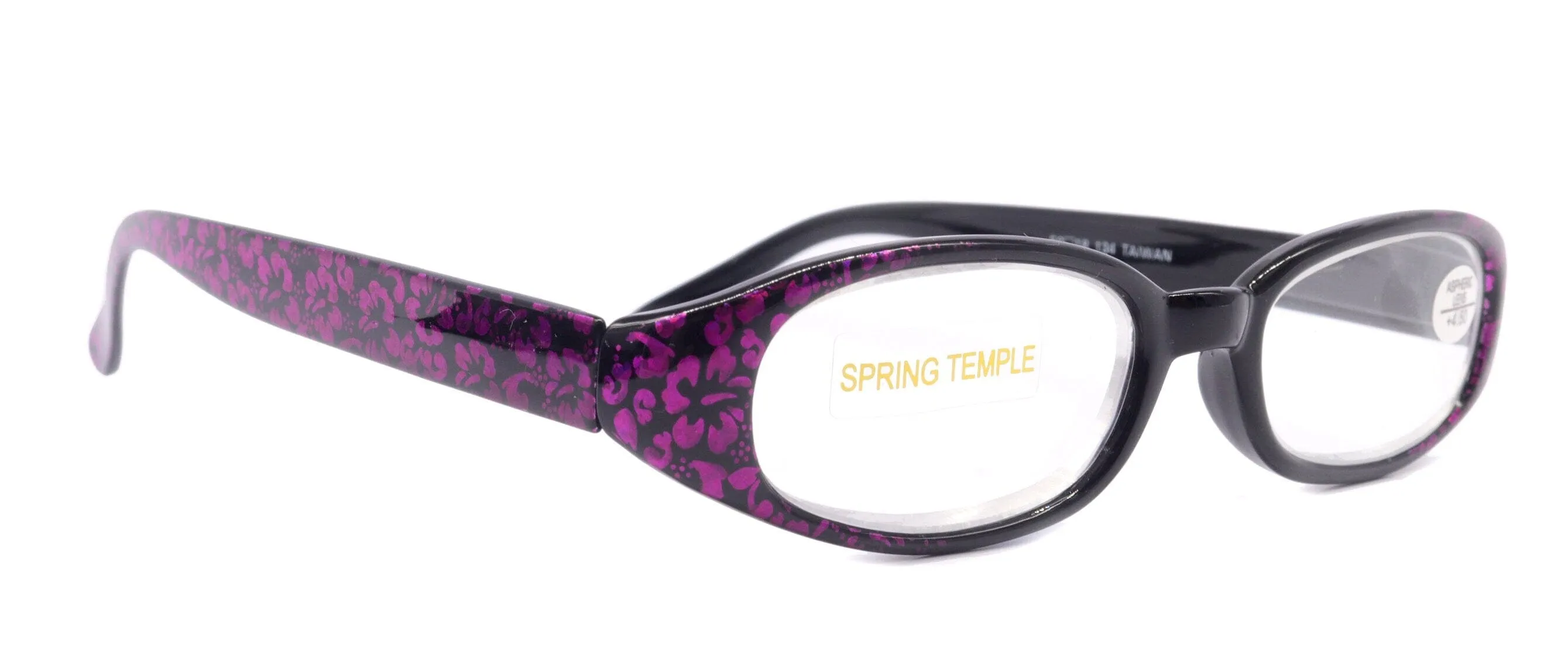 Isabella, (Premium) Reading Glasses, Fashion Reader (Floral Purple n Black) Oval  4  4.5  5  6 High Power, NY Fifth Avenue (Wide Frame)