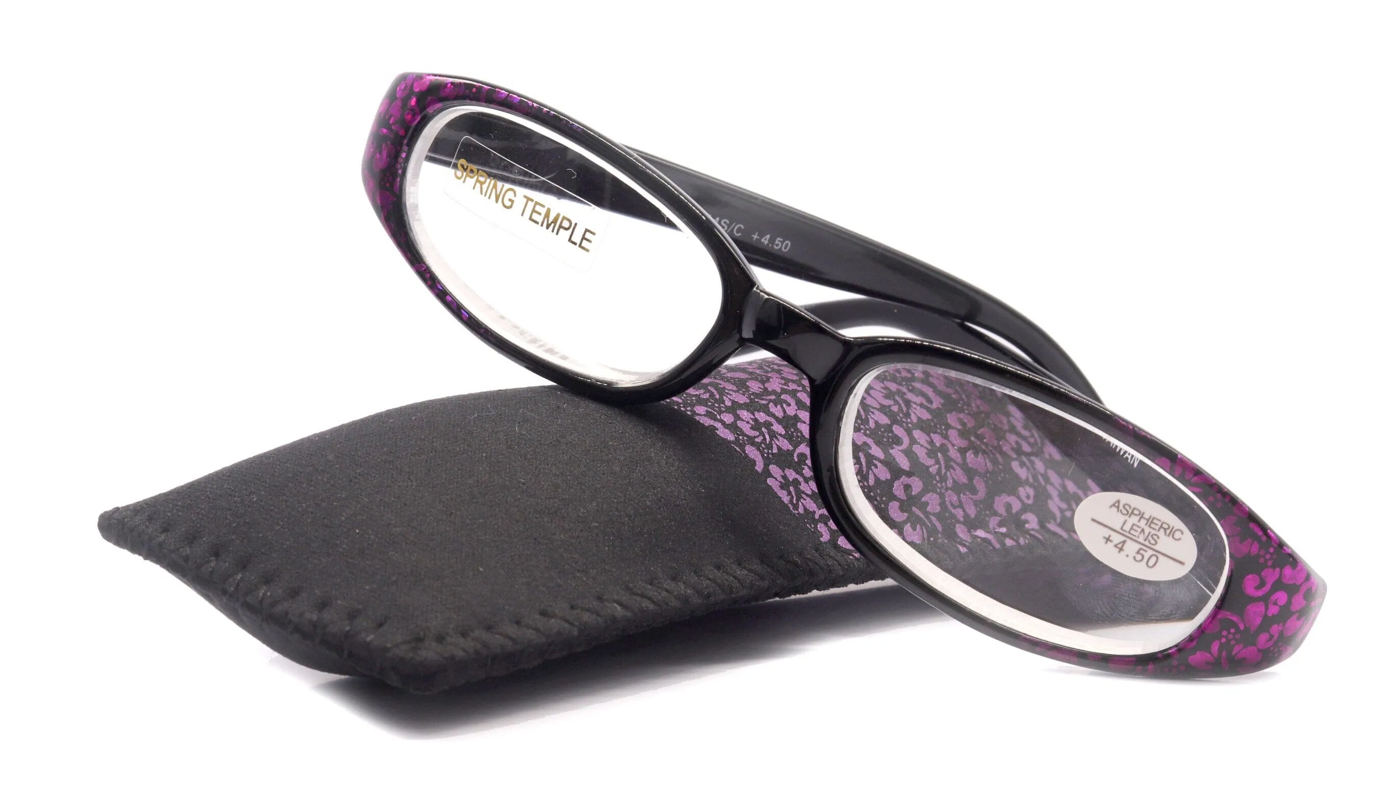 Isabella, (Premium) Reading Glasses, Fashion Reader (Floral Purple n Black) Oval  4  4.5  5  6 High Power, NY Fifth Avenue (Wide Frame)