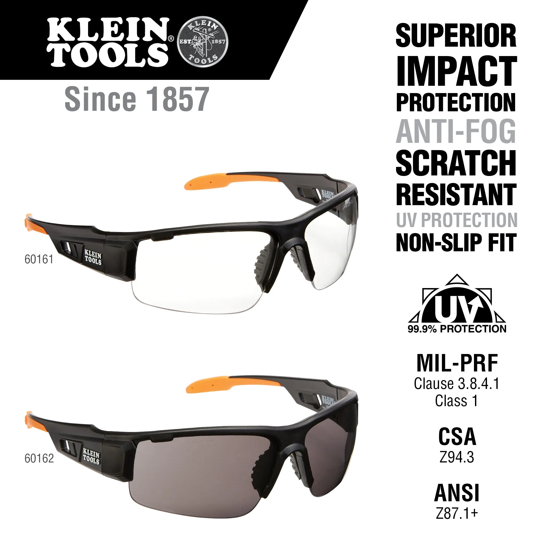 Klein 60161 Professional Safety Glasses, Clear Lens