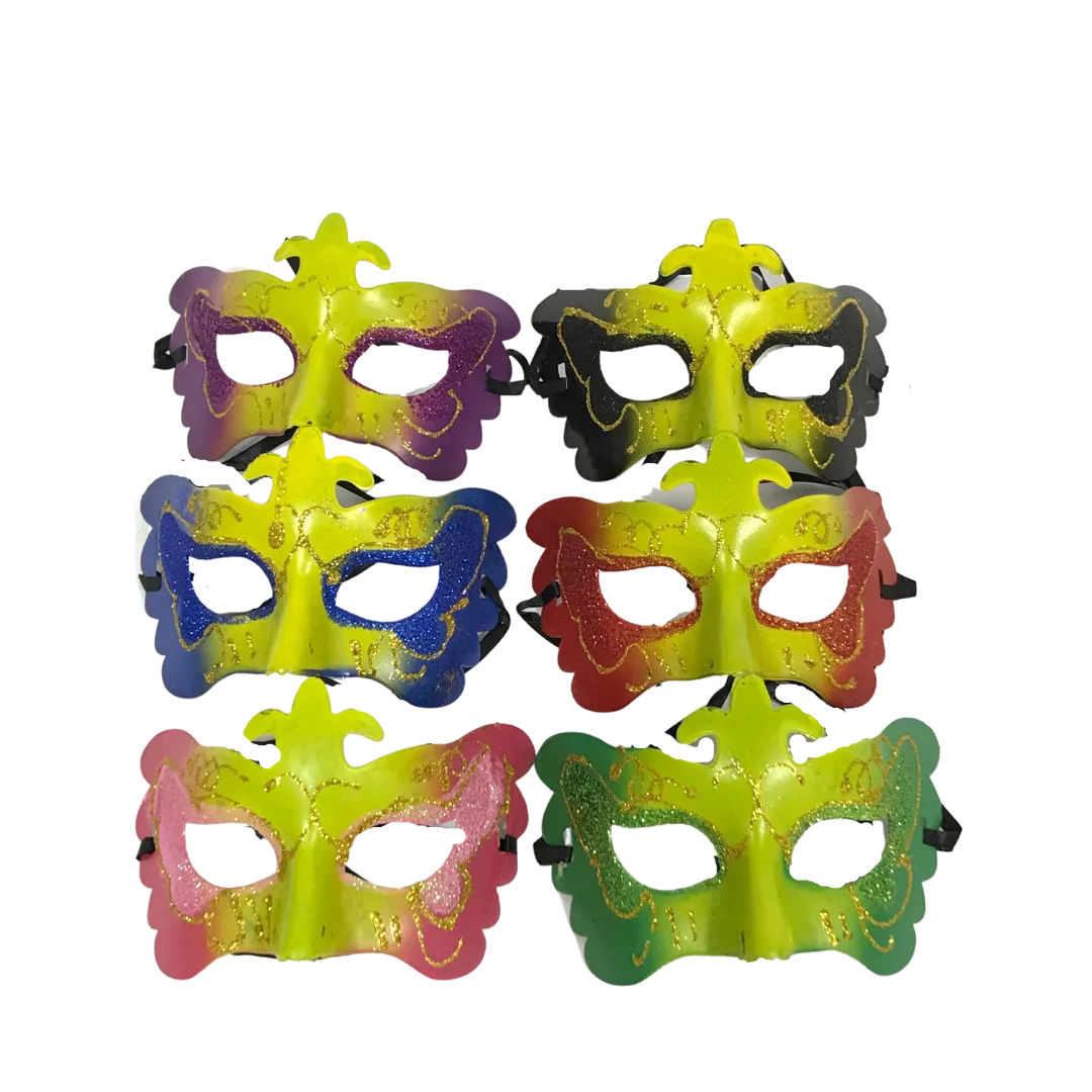 Masquerade Mask with Fleur de Lis and Glittered Accents and Ribbon Tie - Assorted Colors (Pack of 6)