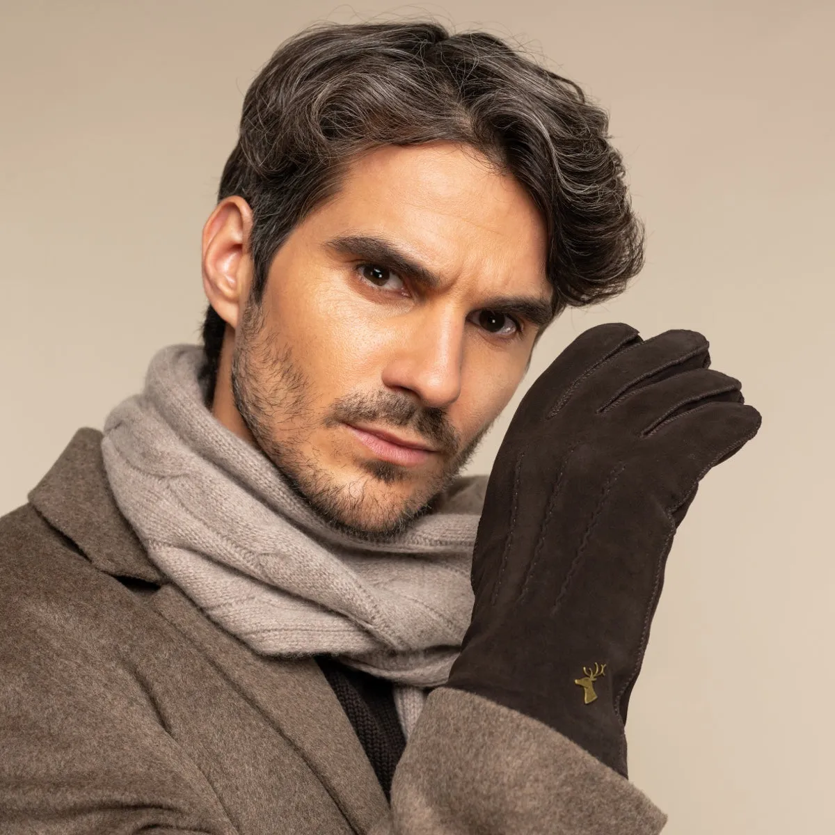 Matthew (brown) - suede goatskin leather gloves with luxurious sheep fur lining