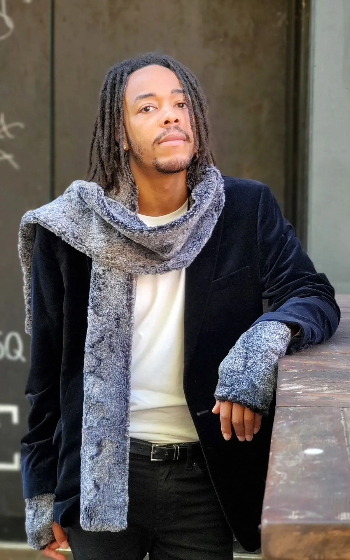 Men's Classic Scarf - Luxury Faux Fur in Nimbus