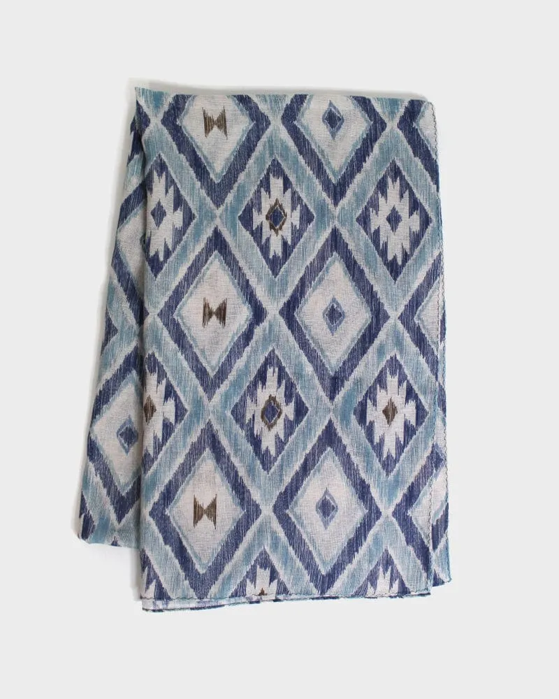 Modern Scarf, Gauze, Abstract Geometric Pattern, Blue