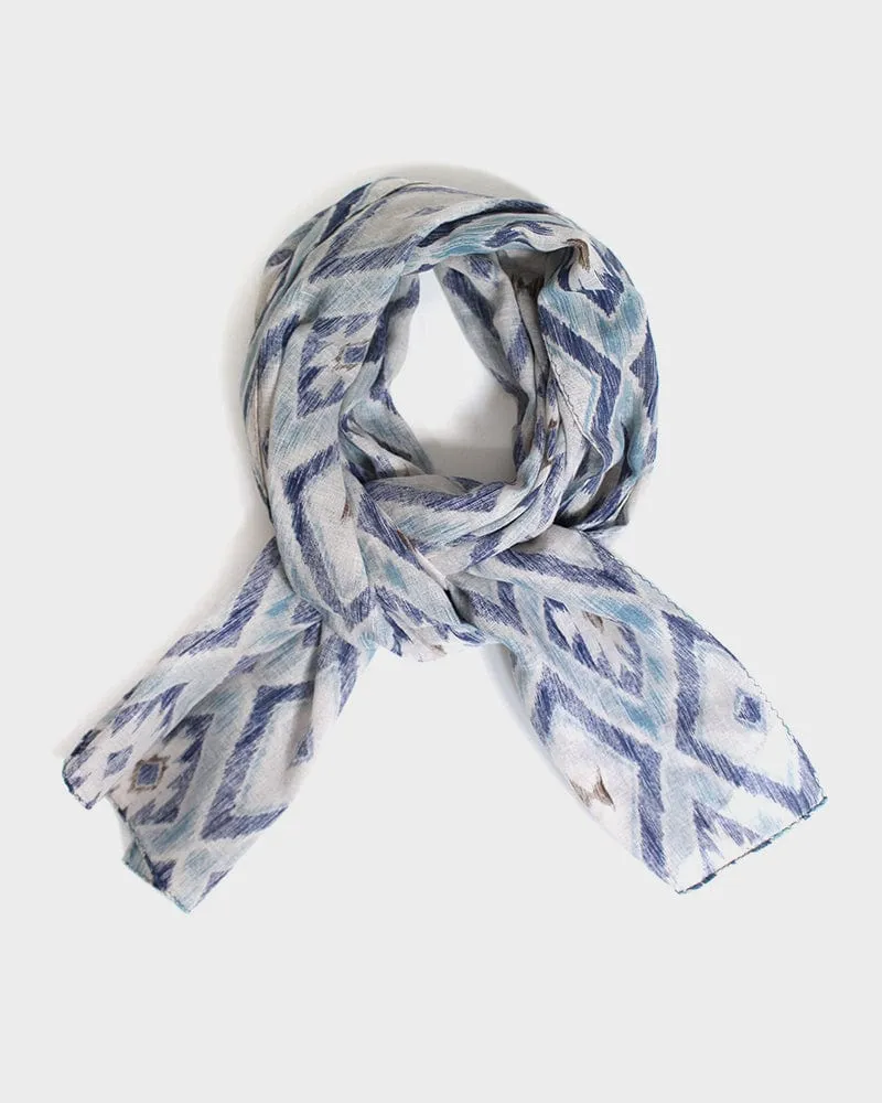 Modern Scarf, Gauze, Abstract Geometric Pattern, Blue