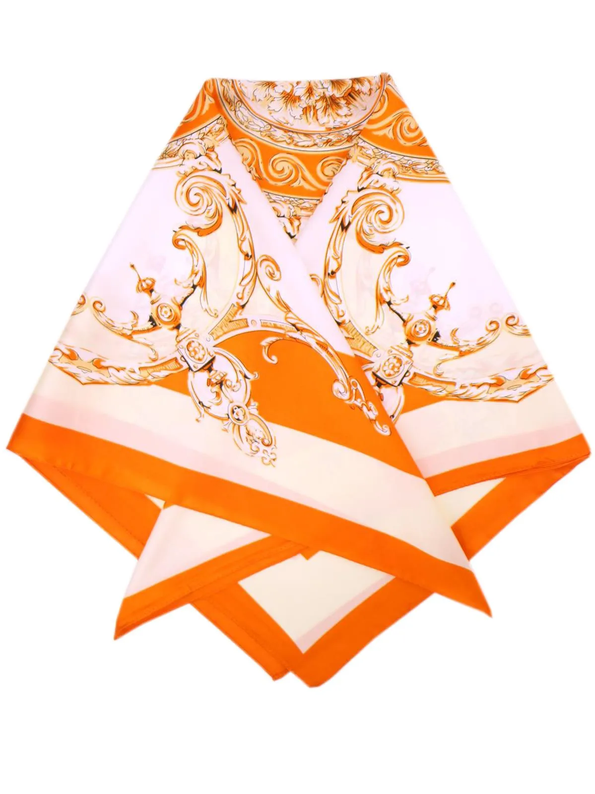 Orange & Gold Ornate Print Vintage Style Scarf