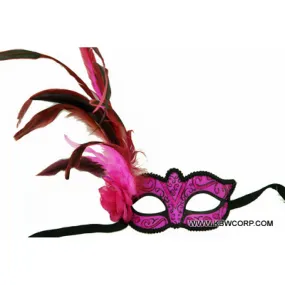 Pink Flower Venetian Mask with Feather, 1 Count