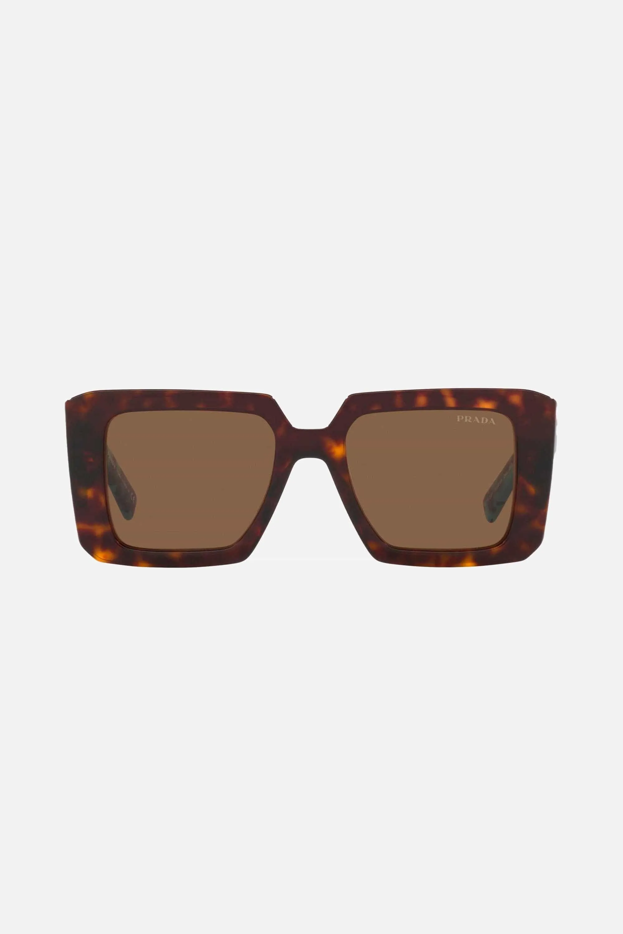 Prada squared havana sunglasses featuring the signature logo triangle