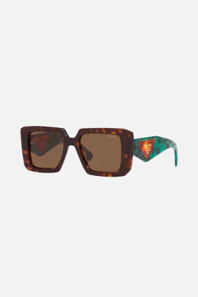 Prada squared havana sunglasses featuring the signature logo triangle