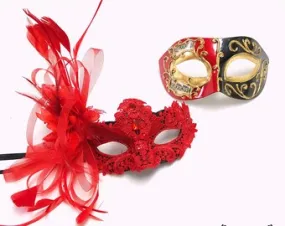 Red & Black Gold Couple Masks