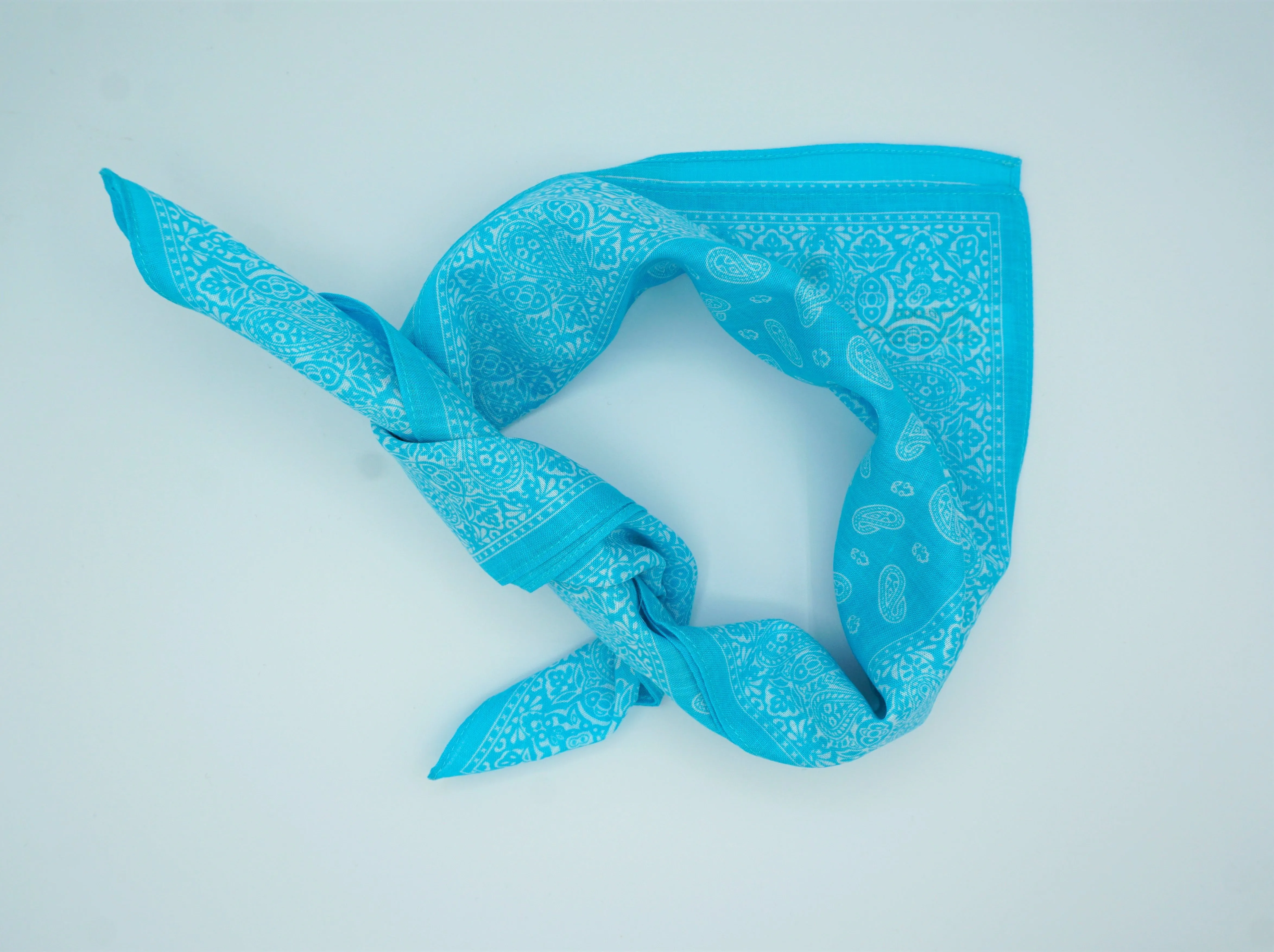 Regent - Cotton Hanky - Bandana - Aqua Blue with White Paisley