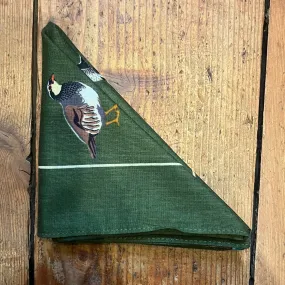 Regent - Cotton Hanky - Bandana - Green with Country Birds