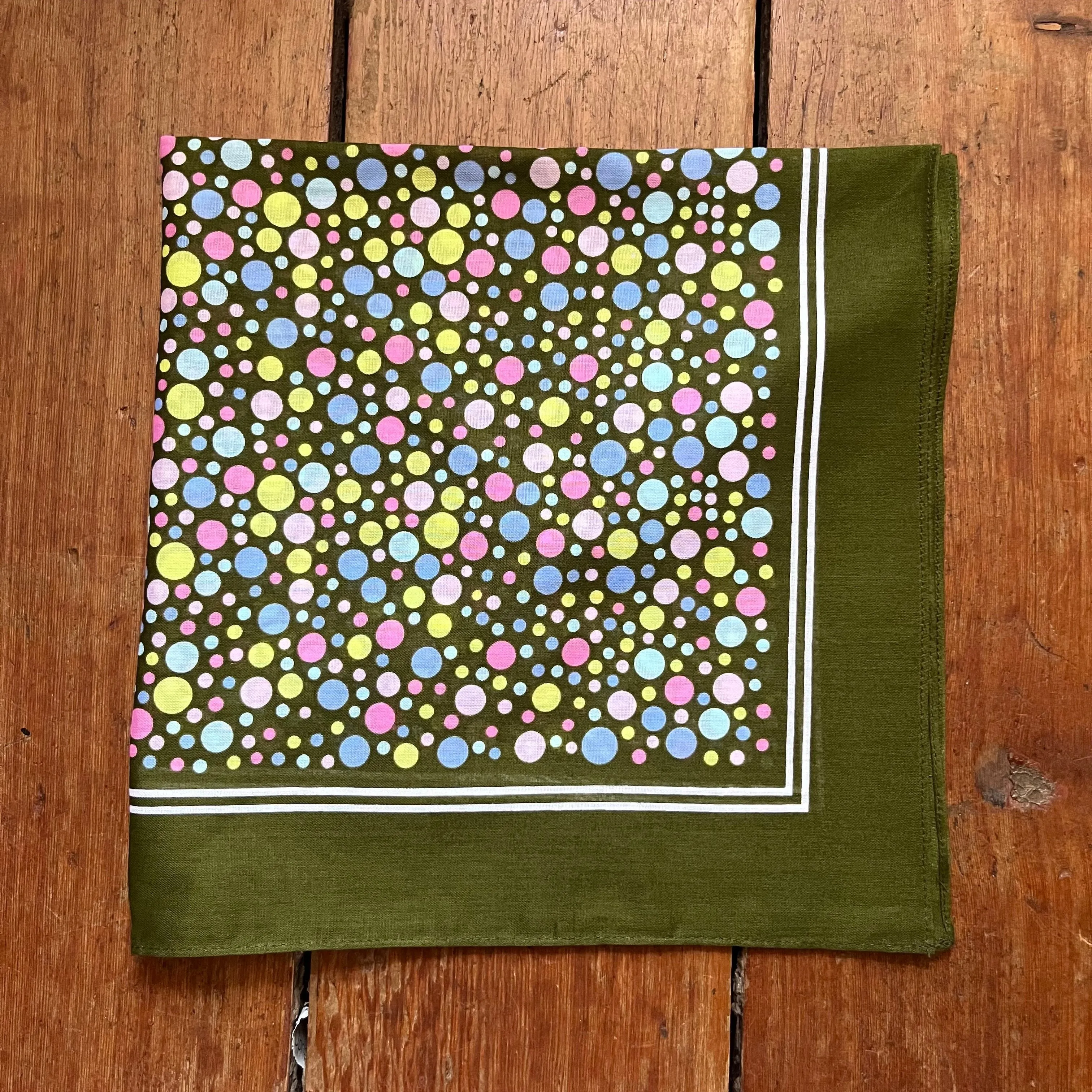 Regent - Cotton Hanky - Bandana - Green with Multicoloured Spot