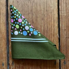 Regent - Cotton Hanky - Bandana - Green with Multicoloured Spot