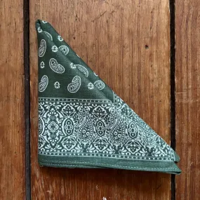 Regent - Cotton Hanky - Bandana - Green with White Paisley