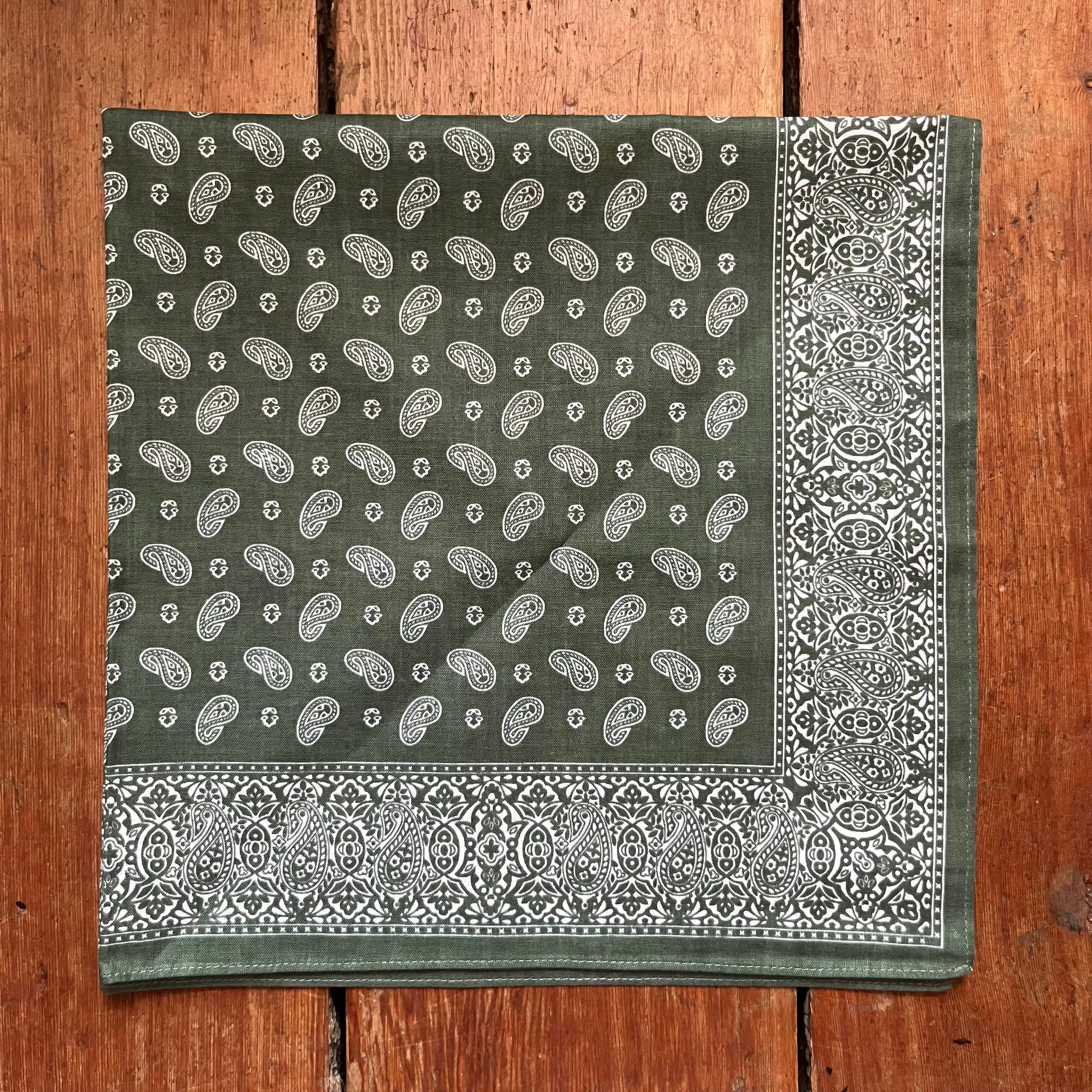 Regent - Cotton Hanky - Bandana - Green with White Paisley