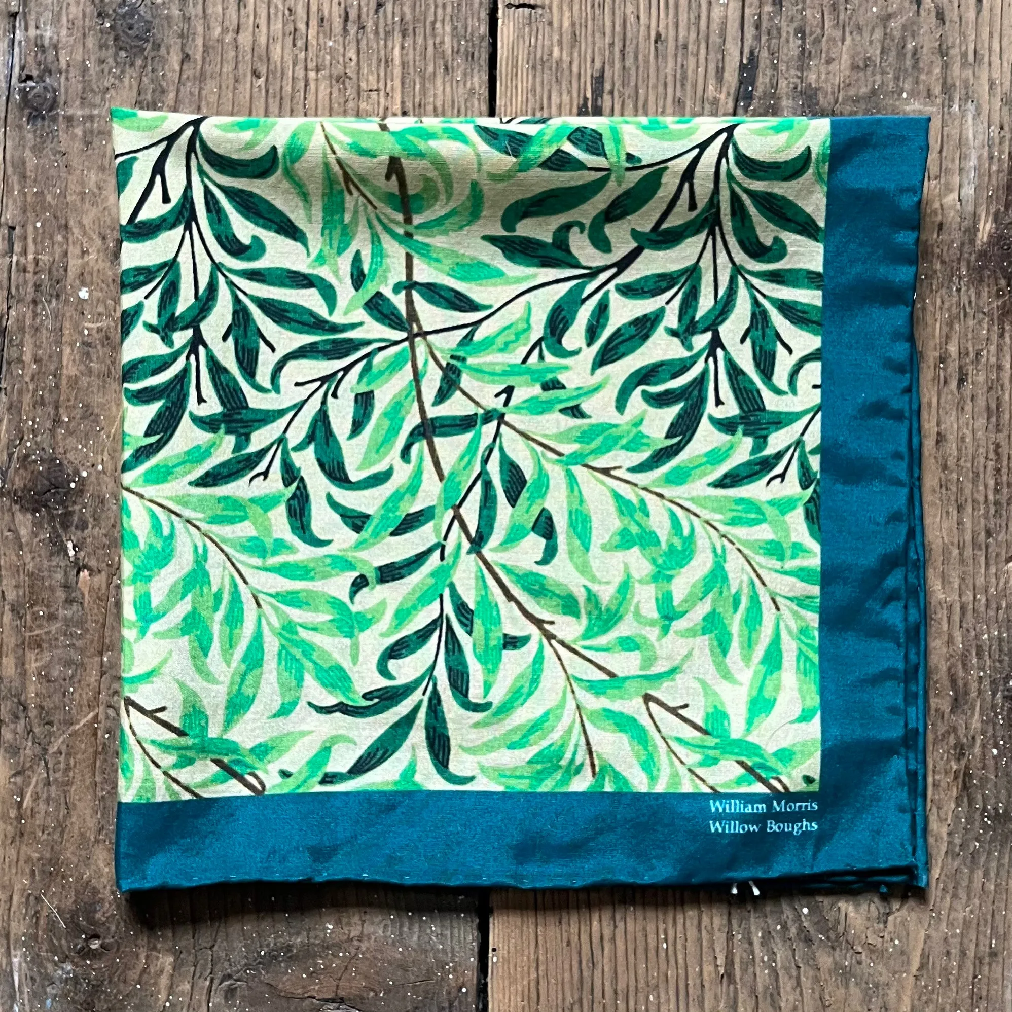 Regent - Cotton/Silk - Pocket Square - William Morris Liberty Print 'Willow Boughs' Pattern - Green